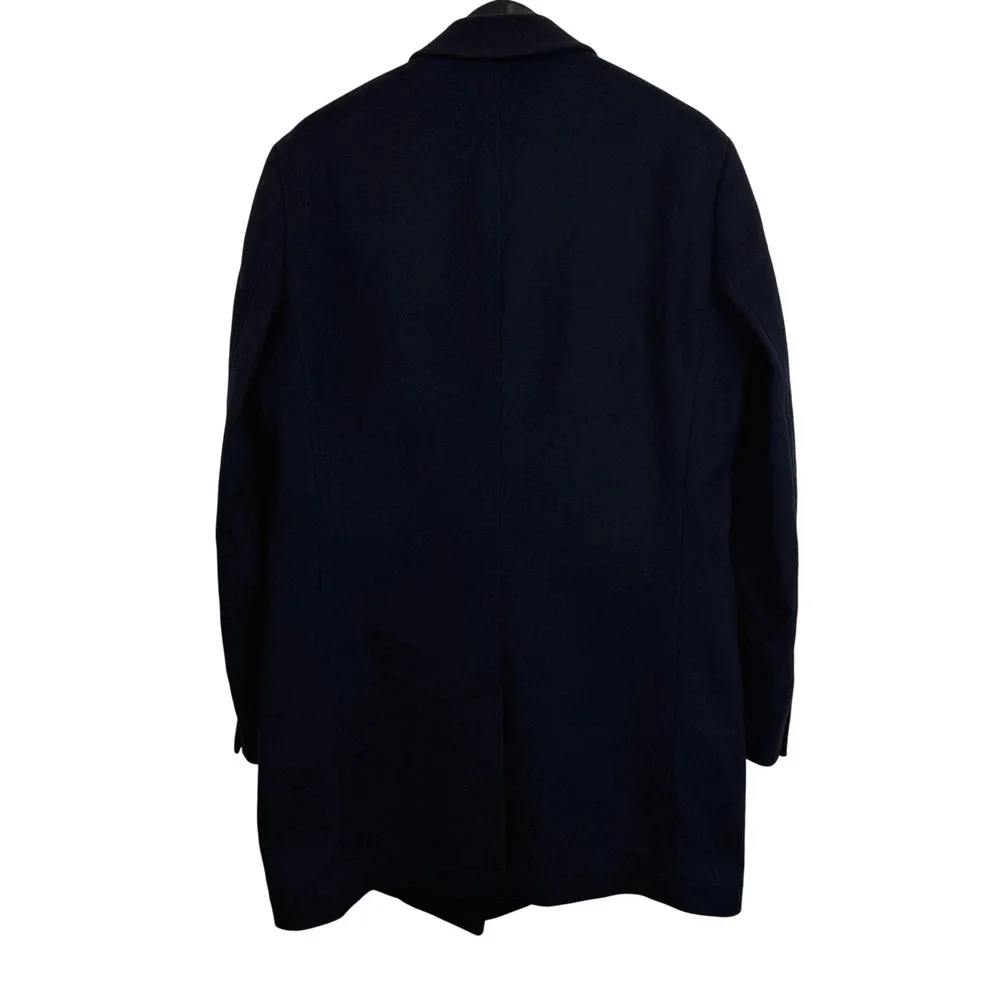 Hugo Boss Black Label Zavier Navy Wool Cashmere Overcoat Leather Car Coat 46 R